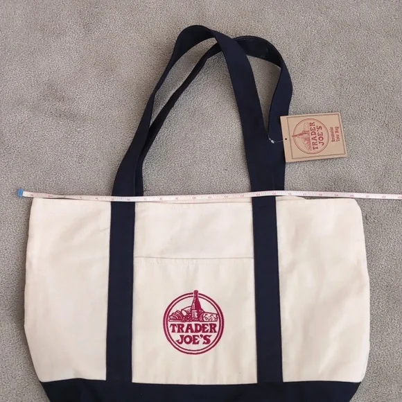 Trader Joe's Navy and Cream Canvas Tote Bag - Picture 2 of 5